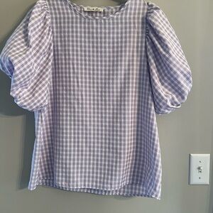 Purple Gingham Puff Sleeve Blouse